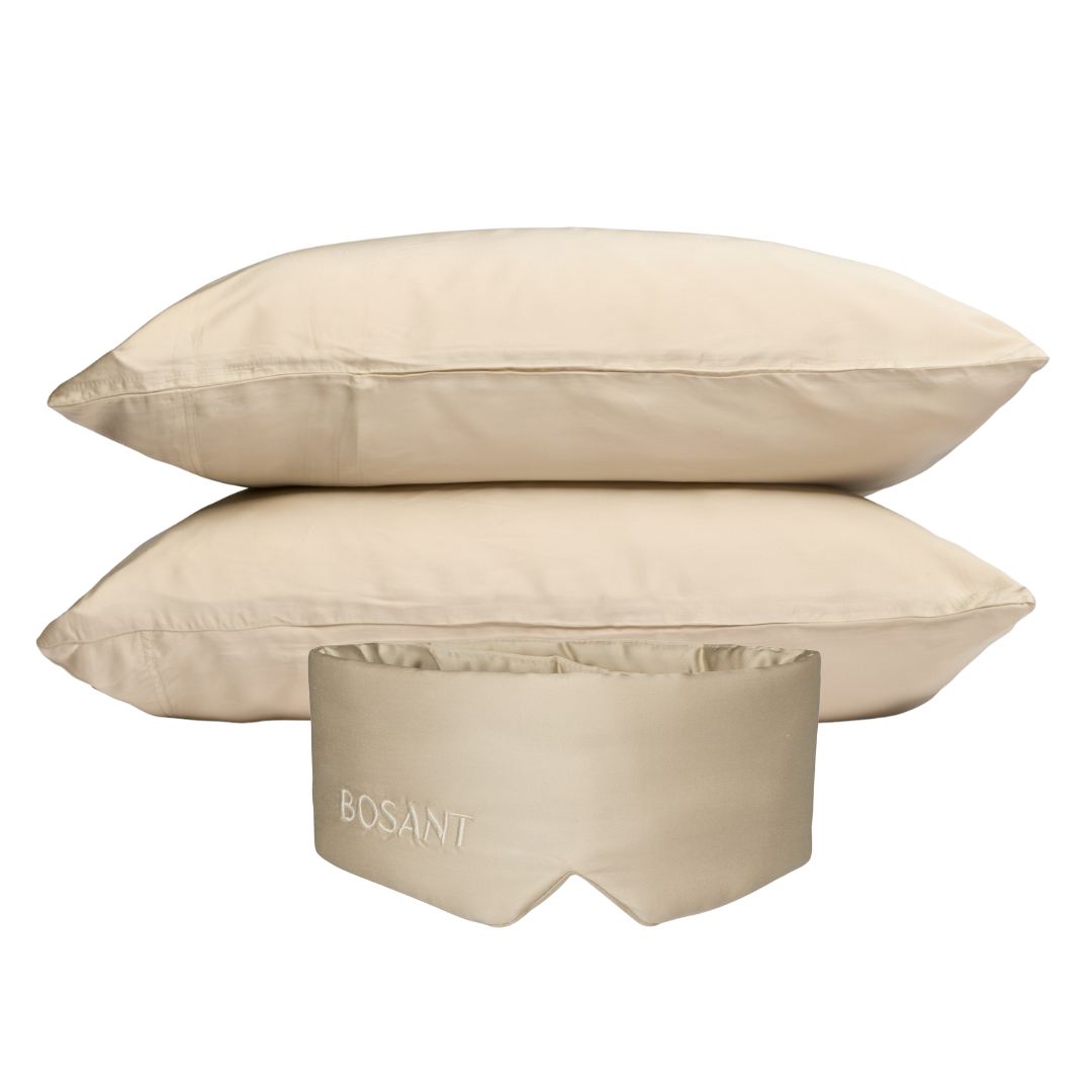 Paketgeschäft: Beige Schlafmaske x Kissenbezüge